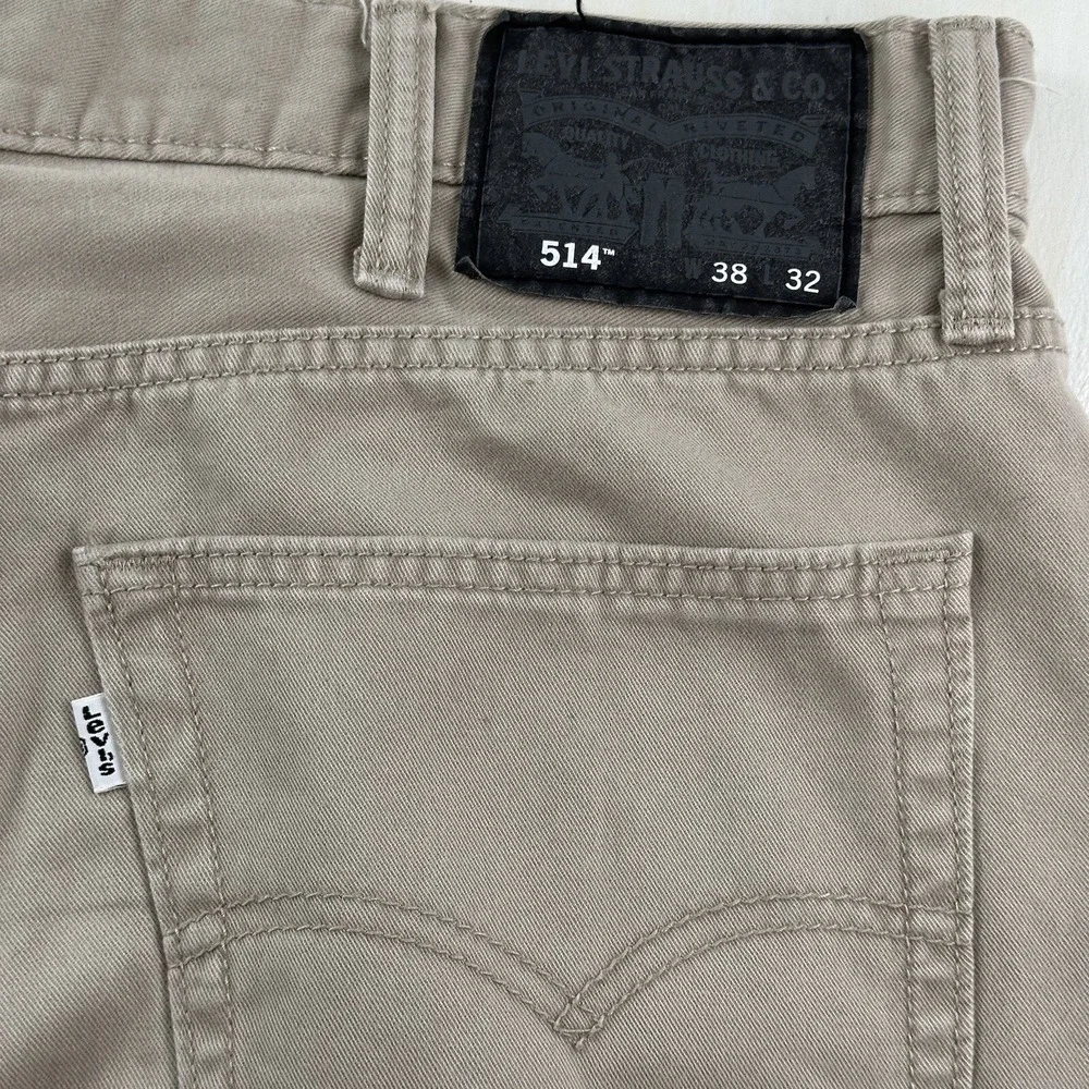 Levi's‎ Mens 514 Beige Jeans Size 38X30 Tan Khaki Straight Black Patch White Tab